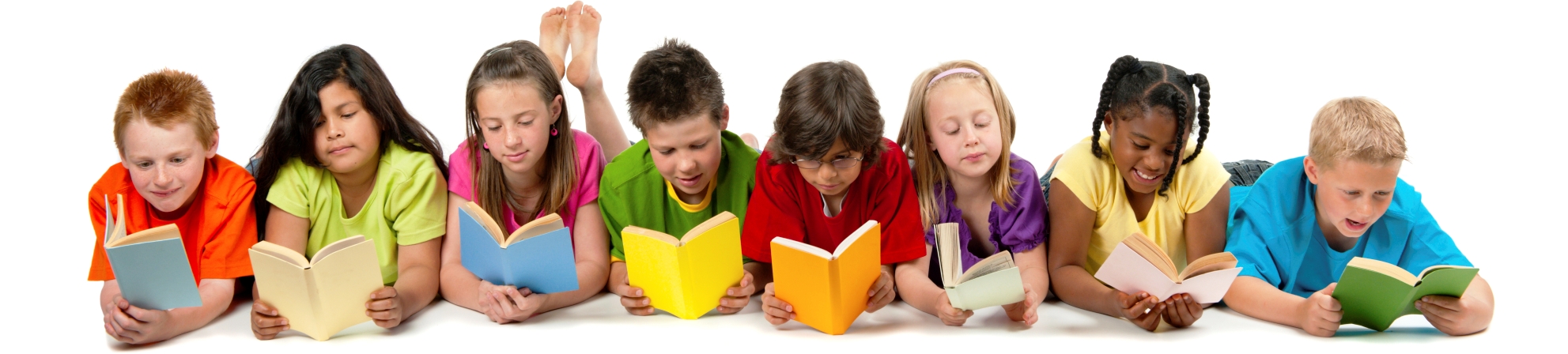 A group of diverse children reading a book.